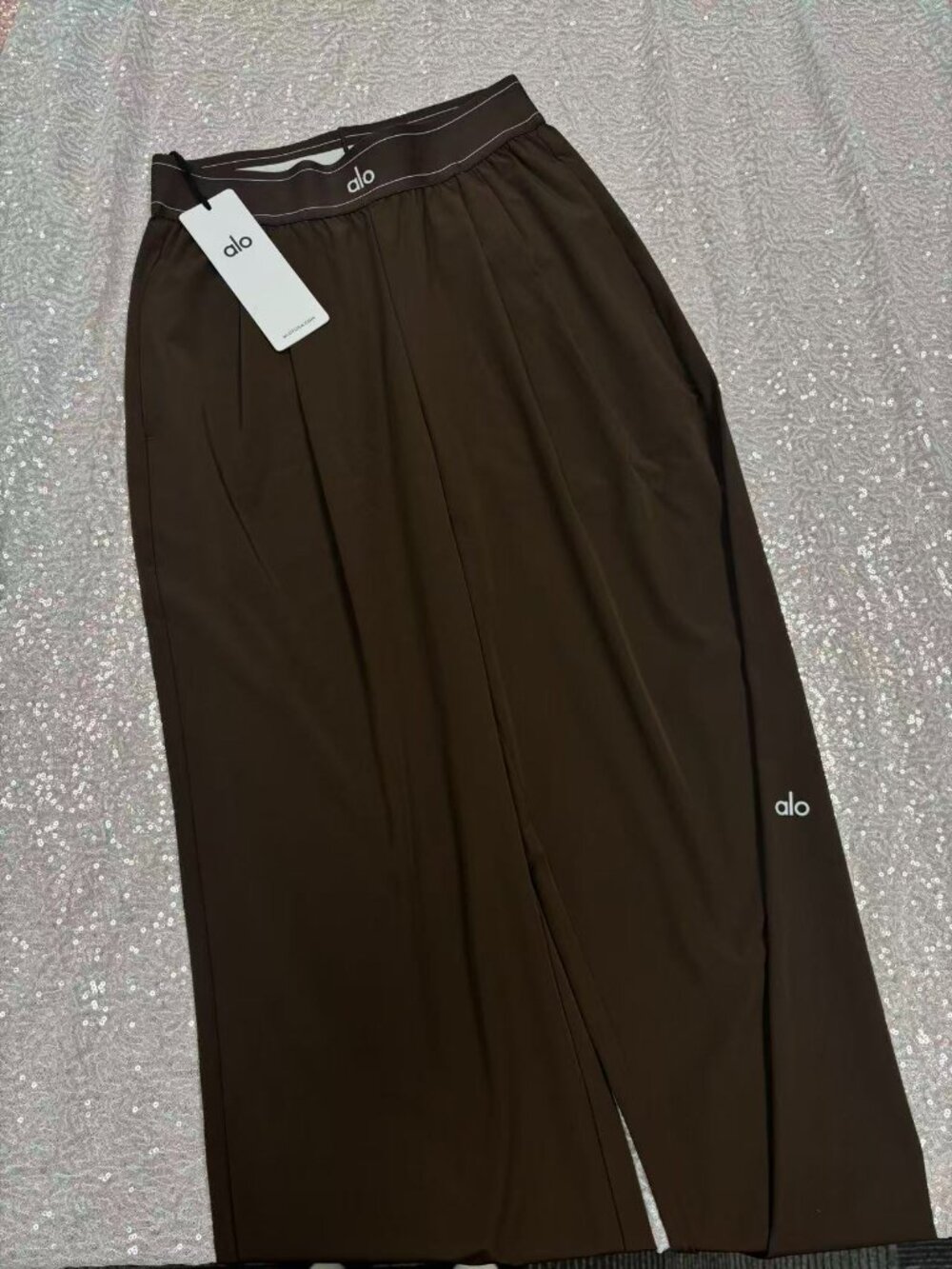 Alo Yoga Brown Suit Up Trouser Regular Straight Leg Pants with Elastic Waistband